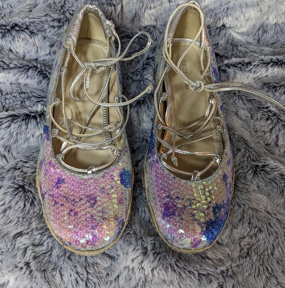 ZIGI New York Sequined Ballet flats with laces, silver, Mermaidcore, Size 7 - Picture 5 of 7